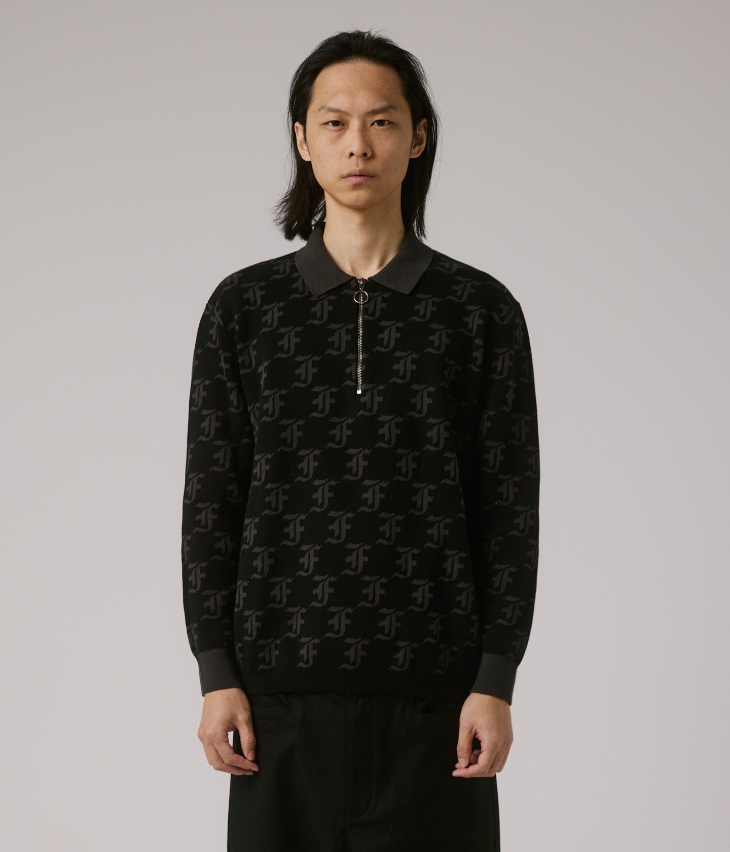SYNOPTIC LS POLO KNIT // BLACK