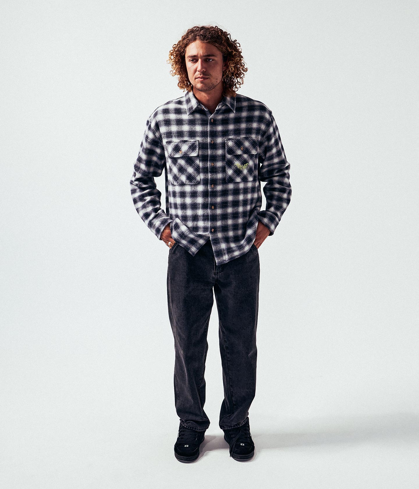 MANNERS PLAID LS SHIRT // BLACK