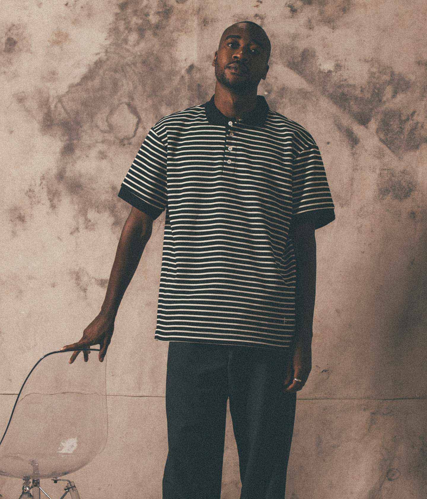 UNIFORM STRIPED SS POLO // WORN BLACK WHITE