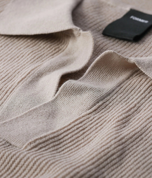 Former Merchandise - OPEN COLLAR KNIT POLO - Oat - ARROW & BEAST