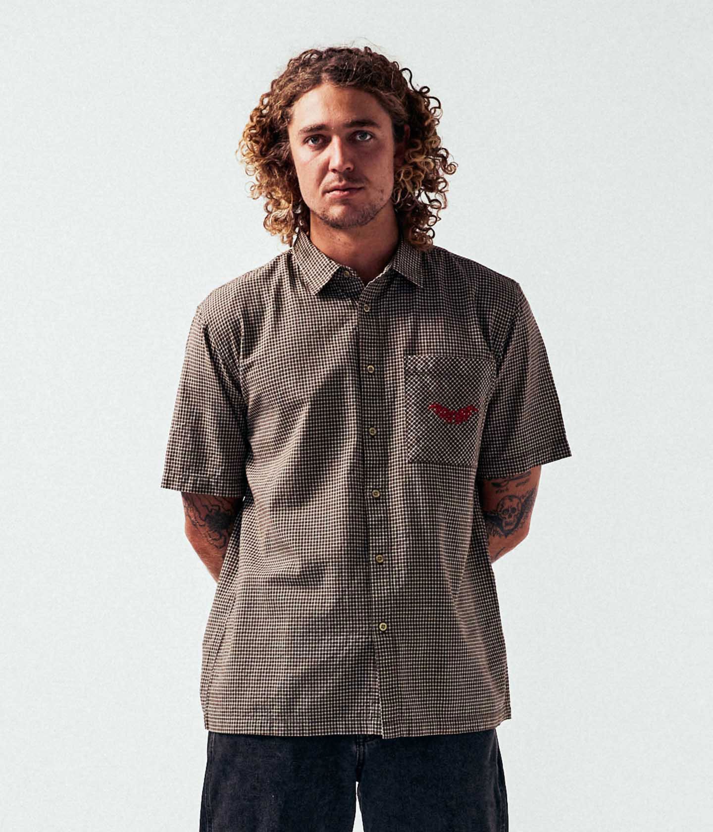 MANNERS CHECK SS SHIRT // ARMY